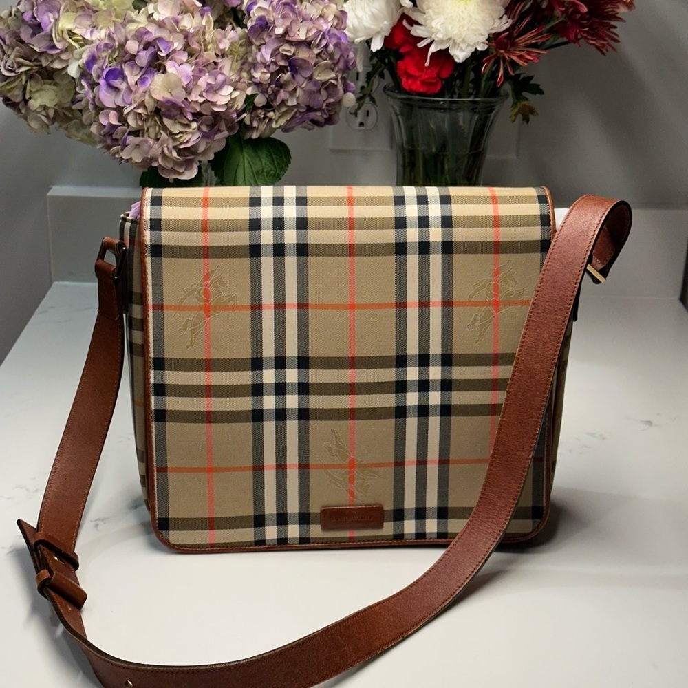 Burberry Nova Check Canvas & Leather Messenger Shoulder Bag